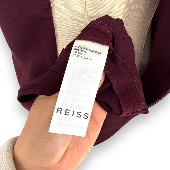 Reiss Burgundy Wrap Midi Dress Size 4 Classic Professional Designer - Picture 6 of 8